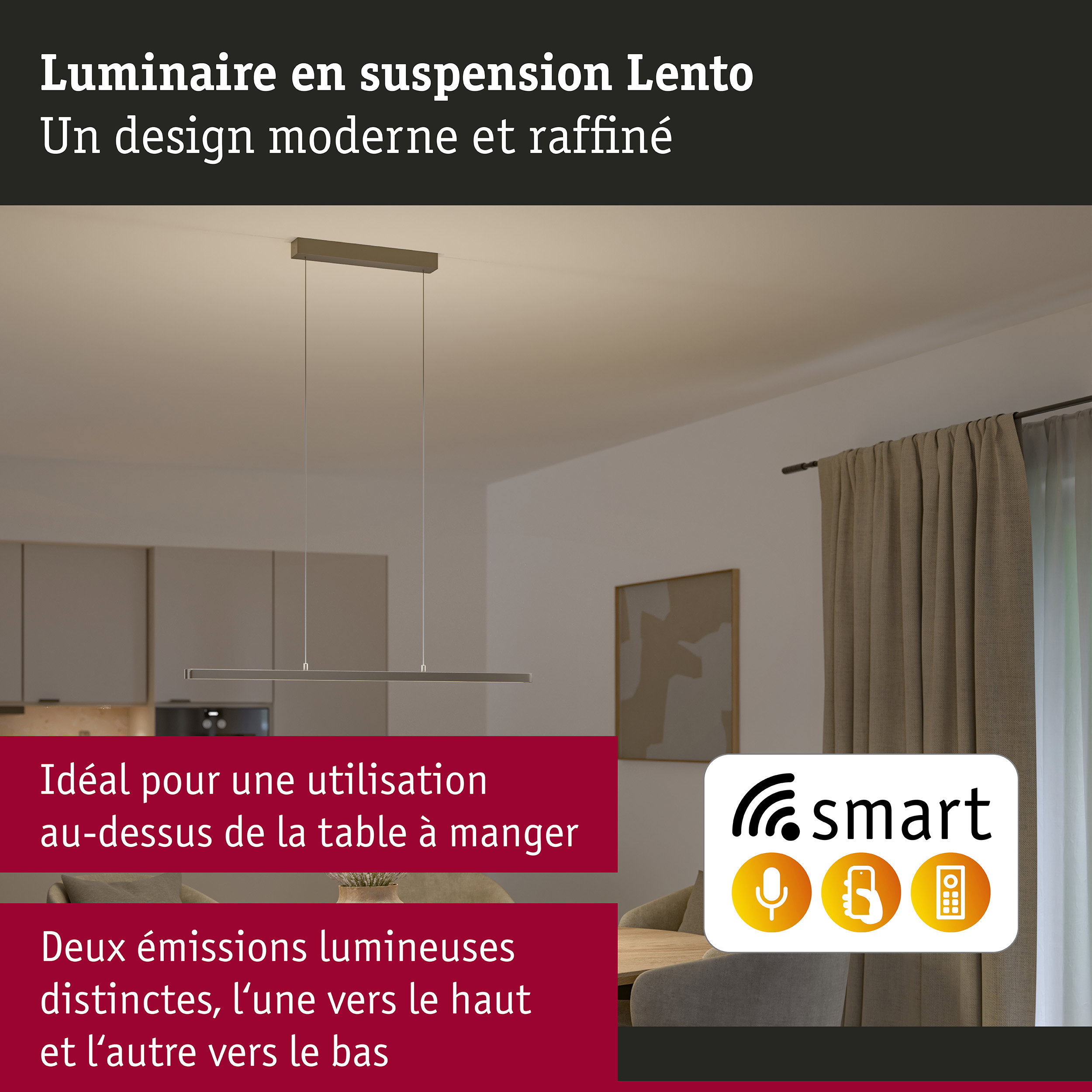 Luminaire en suspension LED Smart Home Zigbee 3.0 Lento Tunable White 2035lm 26,4W Titanium