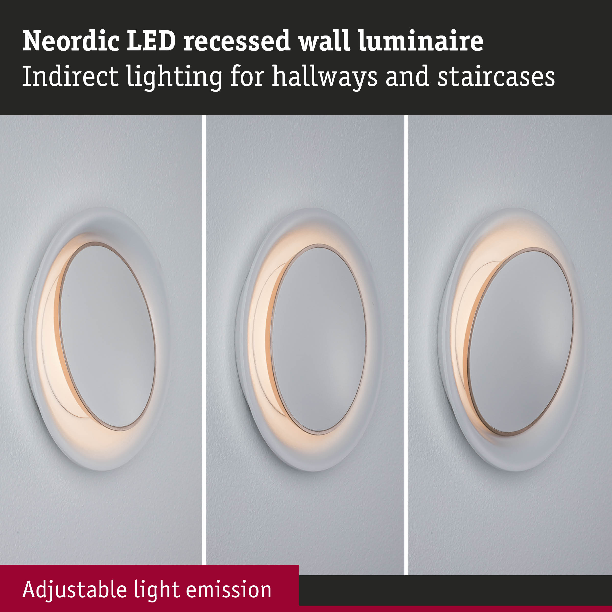 Neordic white LED recessed wall light with adjustable emission for hallways and staircases