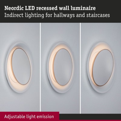 Neordic white LED recessed wall light with adjustable emission for hallways and staircases