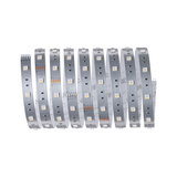 Bande LED flexible argentée avec LEDs blanches pour éclairage moderne et décoration.