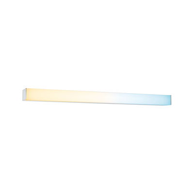 Long LED wall light with color change from warm to cool white in white housing for modern lighting