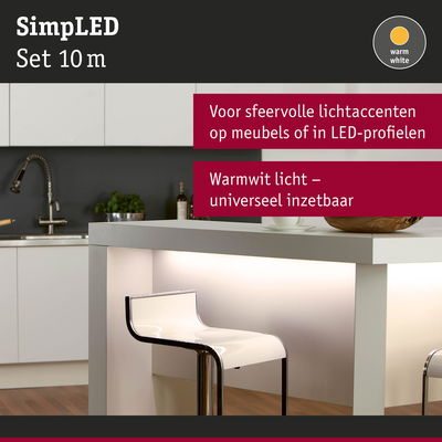 10 m warmwit LED-lichtstrip voor meubels en LED-profielen, voor sfeervolle lichtaccenten
