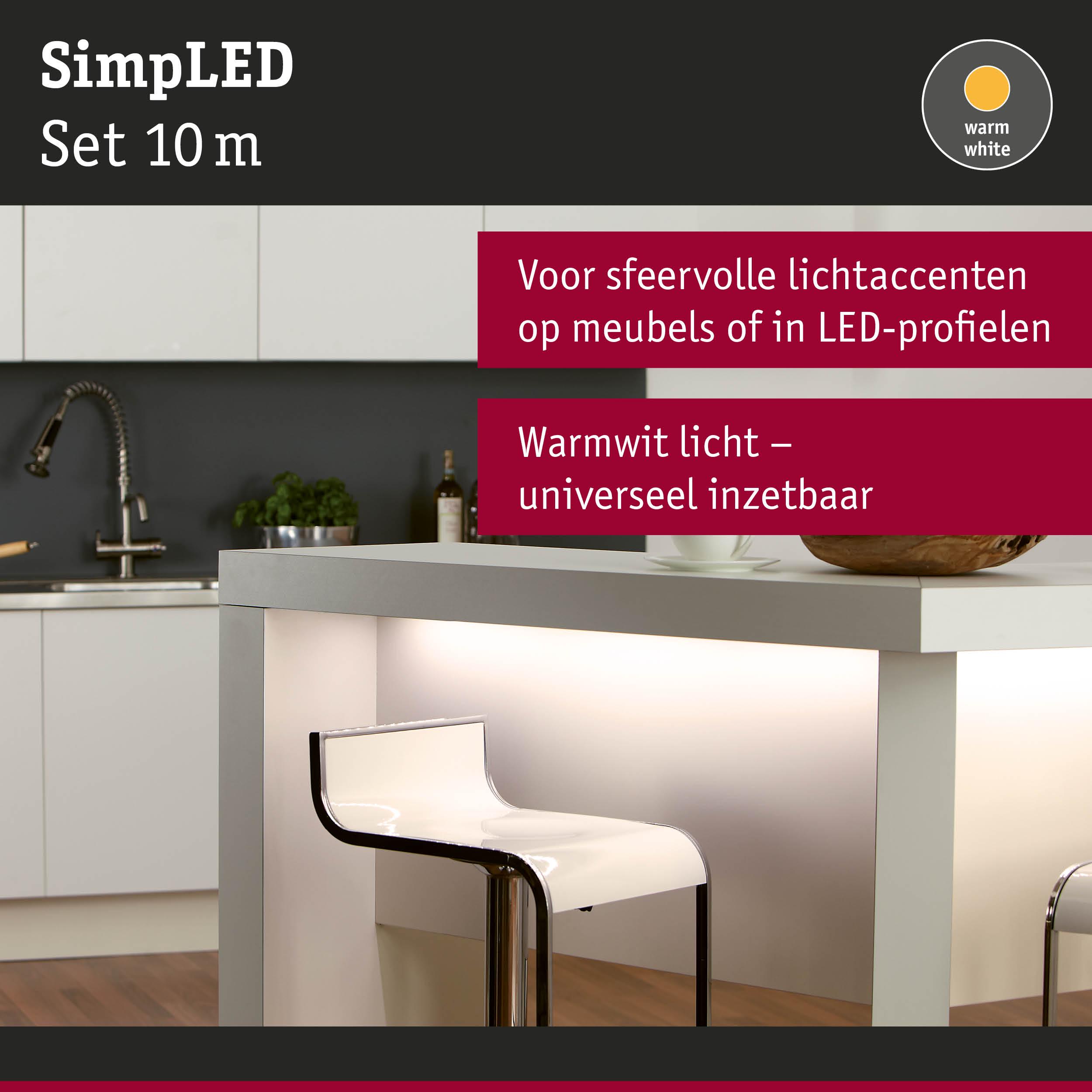 10 m warmwit LED-lichtstrip voor meubels en LED-profielen, voor sfeervolle lichtaccenten