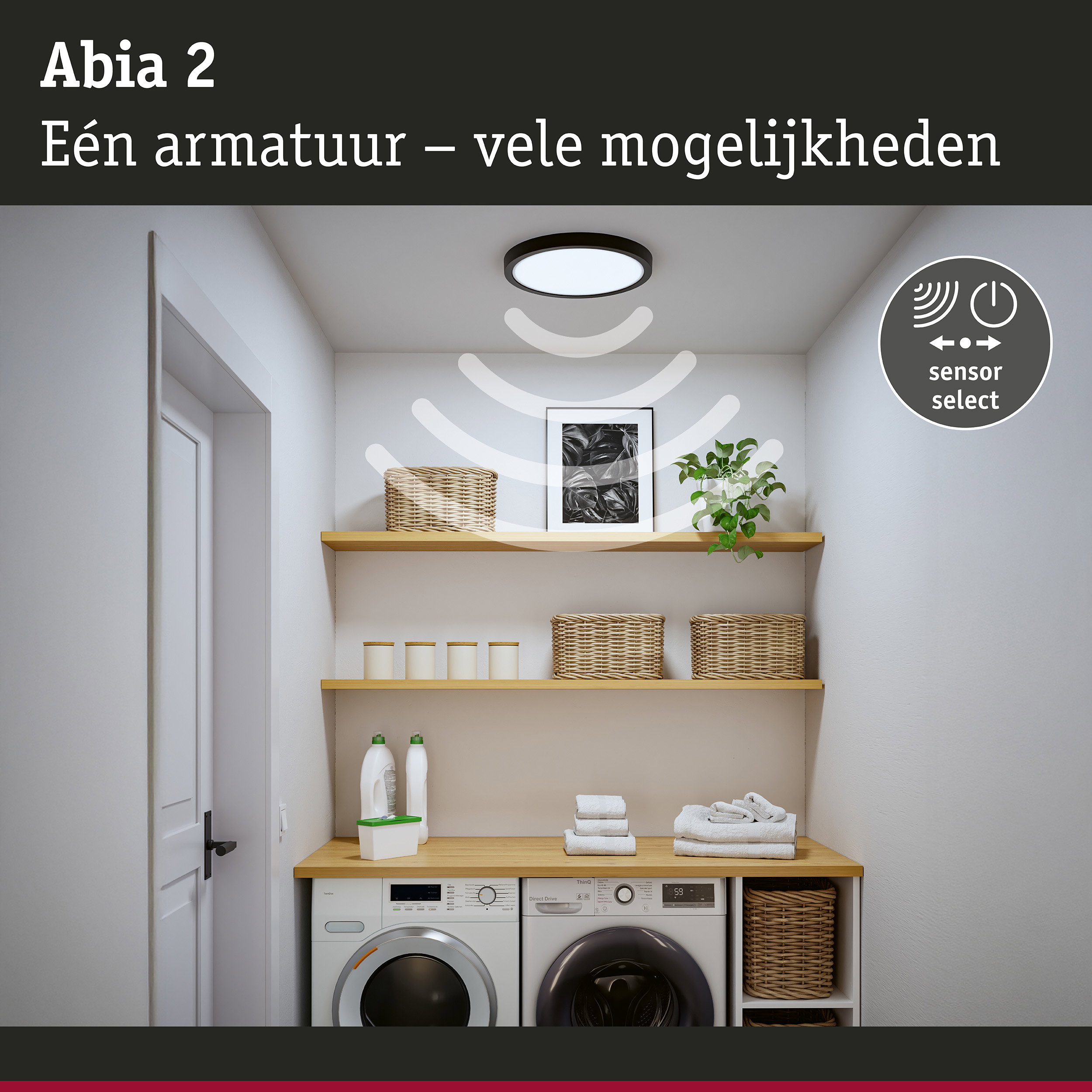 LED-paneel Abia 2 White Select Schemergestuurde bewegingsmelder (HF) rond 400mm 16W 1400lm White Select Zwart