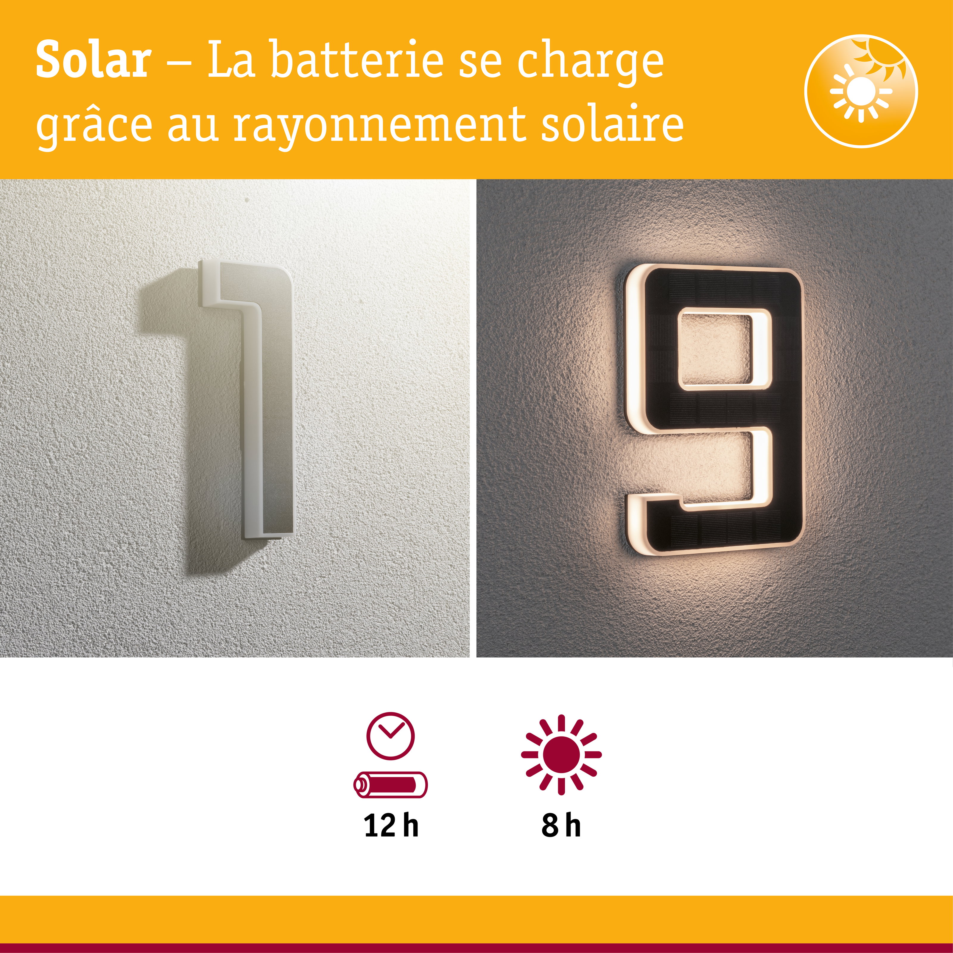 Éclairage solaire pour numéro de maison en blanc et noir avec LED pour éclairage extérieur économique