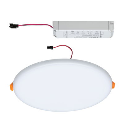 Round white LED recessed panel with connector cable and driver for energy-efficient room lighting