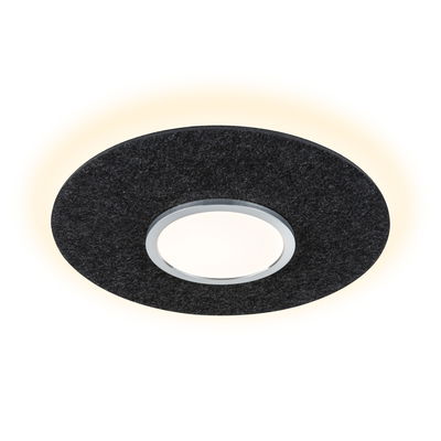 Runde LED-Deckenleuchte mit schwarzem Filzring und warmweißem Licht für moderne Wohnräume