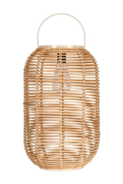 Lantaarn van gevlochten natuurlijk riet met beige metalen handvat voor sfeerverlichting