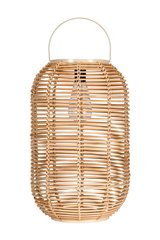 Laterne aus geflochtenem Natur-Rattan mit Metallgriff in Beige für stimmungsvolle Beleuchtung