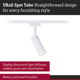 White URail Spot Tubo metal LED spotlight with slightly directional light diffusion for room lighting