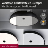 Plafonnier noir avec lumière blanc chaud et variation d’intensité en 3 étapes via interrupteur traditionnel