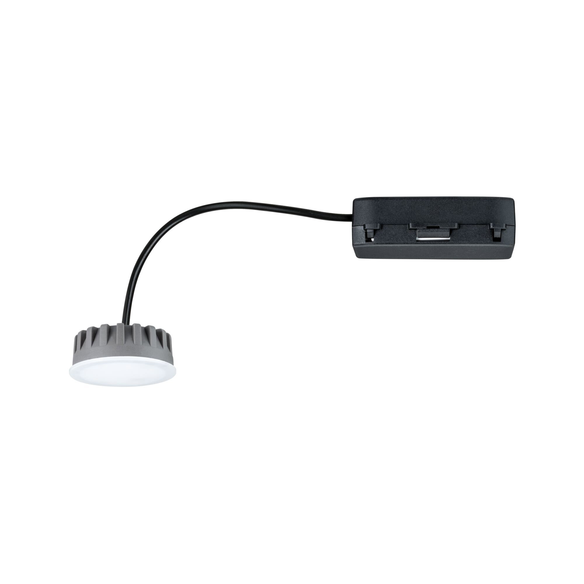 Spot encastré modulaire LED Nova Plus Coin rond 50mm Coin 6W 530lm 230V gradable 4000K Satiné Module LED compact avec boîtier en aluminium gris et câble noir pour solutions d'éclairage polyvalentes
