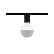Moderne LED-Glühbirne mit halb matter grauer Beschichtung und schwarzem Fassungsadapter für Schienensysteme