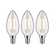 Drei klare LED-Kerzenlampen mit E14-Fassung und warmweißem Licht für energiesparende Beleuchtung