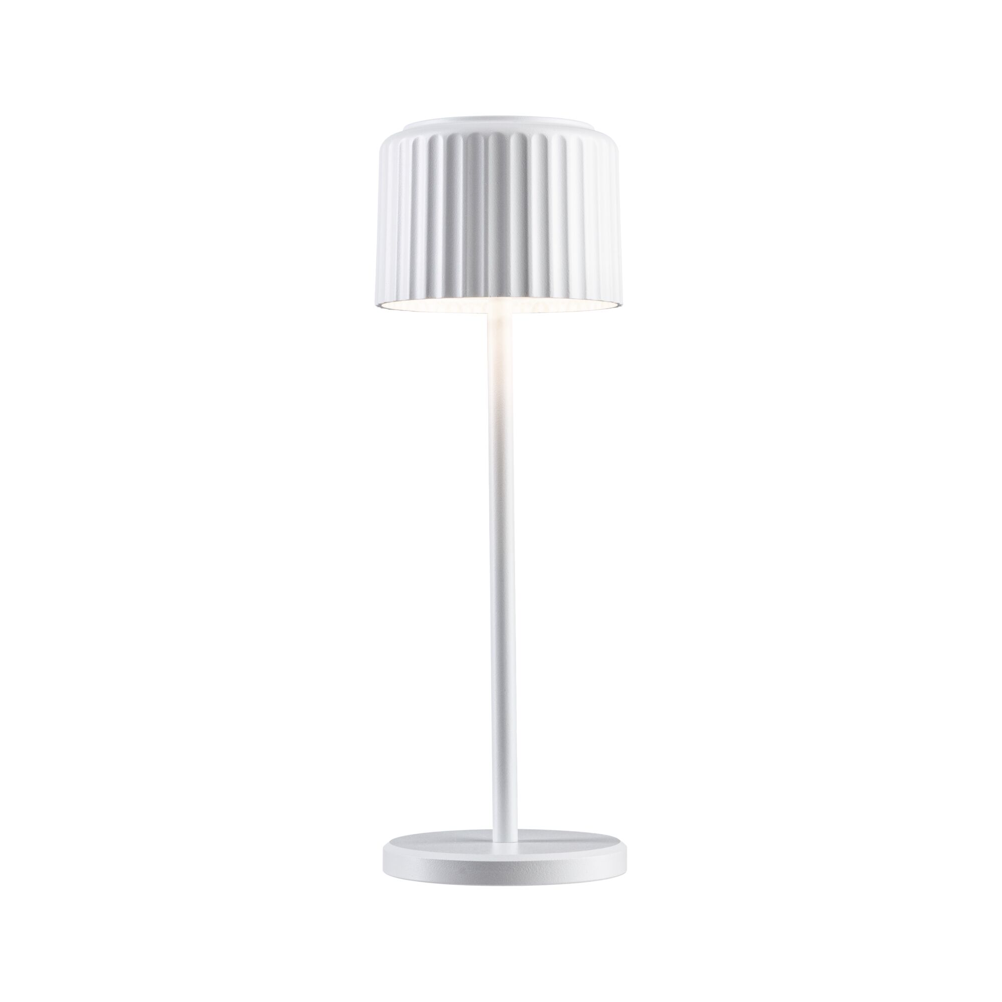White metal table lamp with ribbed lampshade for modern home lighting
