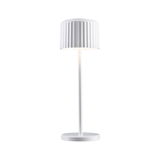 White metal table lamp with ribbed lampshade for modern home lighting