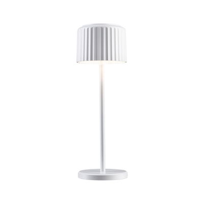 White metal table lamp with ribbed lampshade for modern home lighting