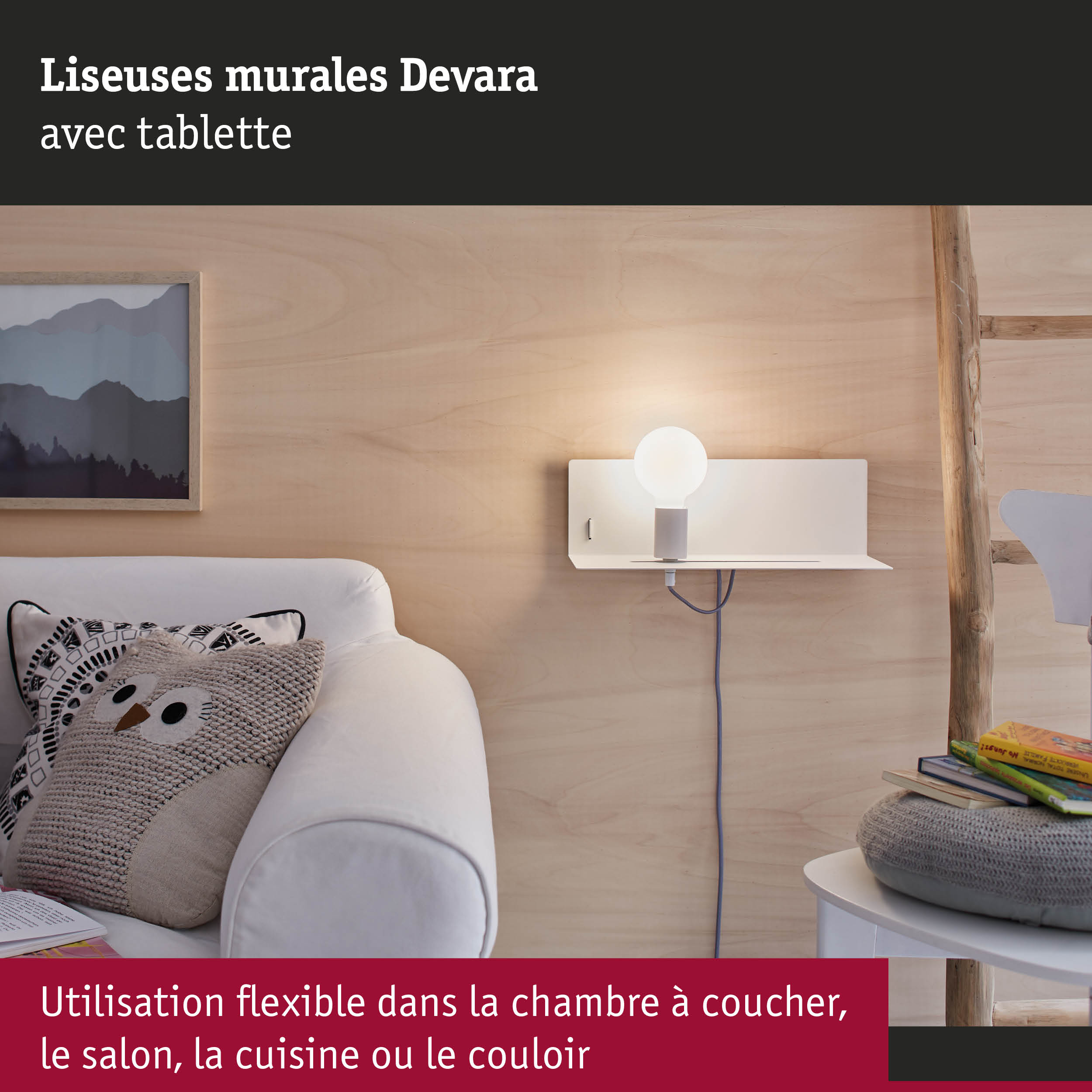Applique murale blanche en métal avec tablette, éclairage moderne pour chambre