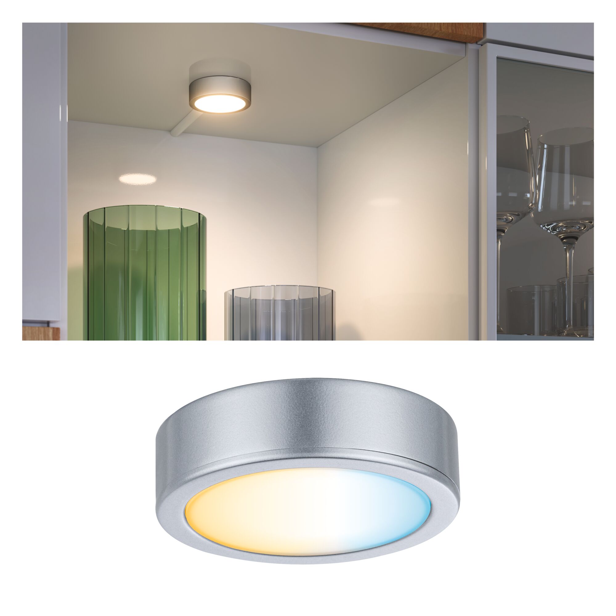 Clever Connect Spot LED Disc Tunable White 2,1W Chrome mat Plafonnier LED rond en aluminium avec lumière blanche chaude et froide pour éclairage intérieur moderne