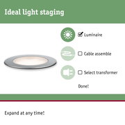 Round LED recessed light with silver metal frame and warm white glow for modern room lighting
