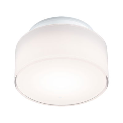 Round ceiling light in white plastic with diffused illumination for living spaces.