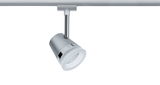 Moderner LED-Strahler aus silbernem Metall mit weißem Diffusor für Schienensysteme