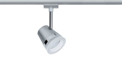 Moderner LED-Strahler aus silbernem Metall mit weißem Diffusor für Schienensysteme