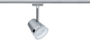 Modern silver metal LED spotlight with white diffuser for track lighting systems