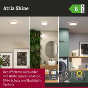Atria Shine Deckenleuchte mit Holzrahmen in Weiß, energiesparend mit IP44 Schutz und Backlight-Technik