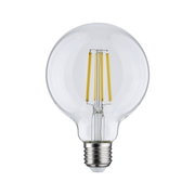 Klarer LED-Filament-Glühbirne mit E27-Fassung und sichtbaren gelben Leuchtstreifen für energiesparende Beleuchtung