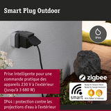 Prise intelligente extérieure noire IP44 pour appareils 230 V, compatible Zigbee et assistants vocaux