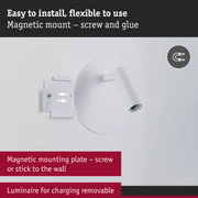 White LED wall spotlight with magnetic mount plate for easy installation and flexible use