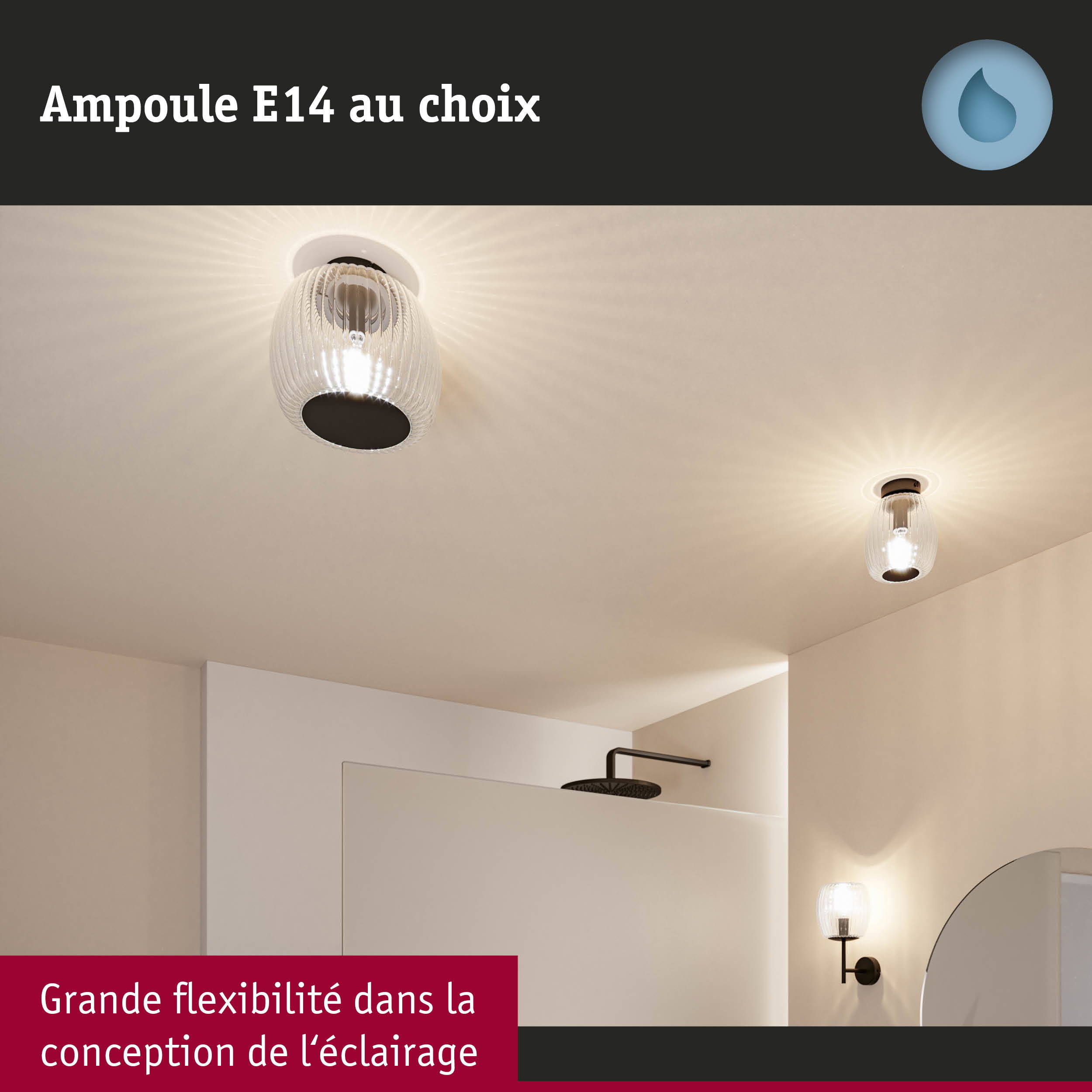 Plafonnier moderne en verre transparent avec base noire, compatible avec ampoules LED E14 pour éclairage intérieur