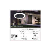 Round black LED outdoor light with sensor and white illumination for house facade and garden lighting