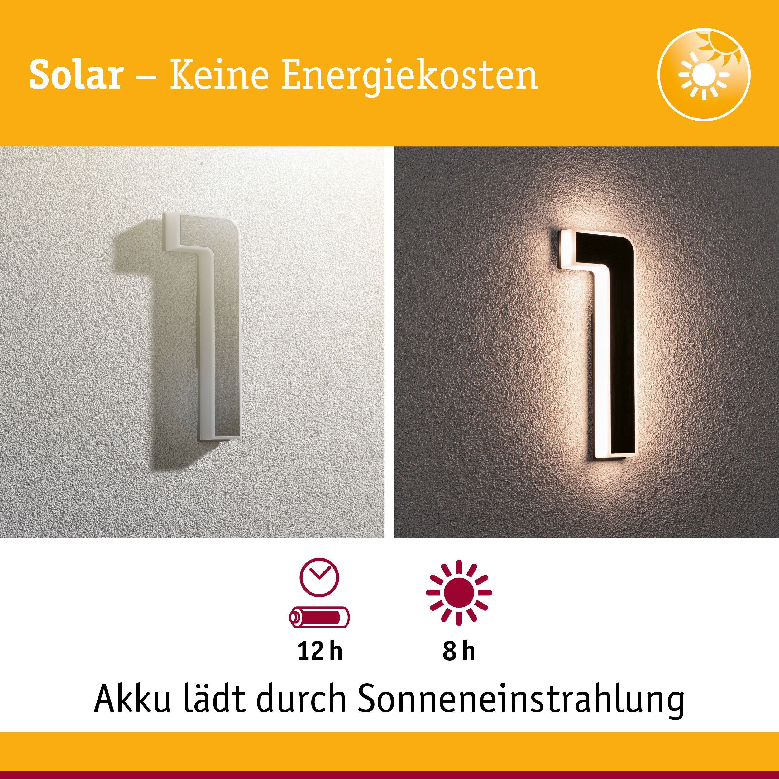 Solarbetriebene weiße LED-Wandleuchte mit 12 Stunden Akku und 8 Stunden Sonnenlichtladung