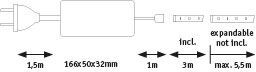 White LED power supply with cable and plug, 1.5 m length, compact and energy-efficient