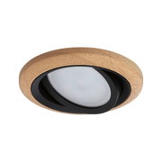 Rundes LED-Einbaustrahler mit Holzrahmen in Natur und schwarzem Innenring für moderne Wohnraumbeleuchtung