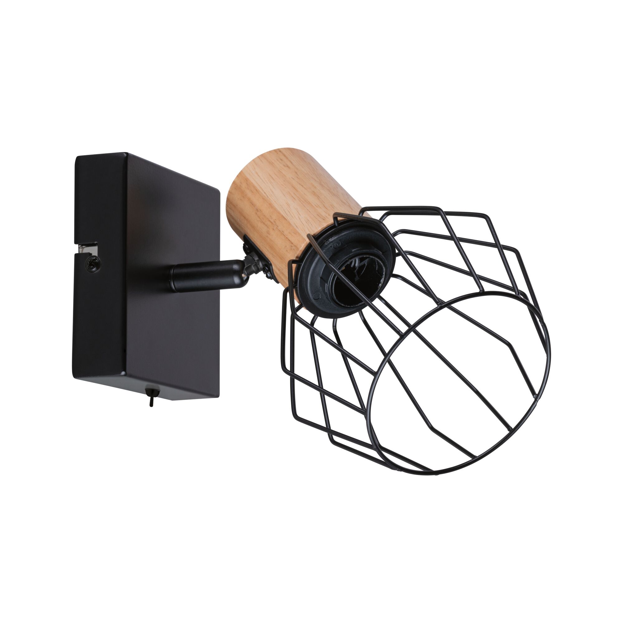 Applique murale moderne en bois avec cage métallique noire pour éclairage intérieur élégant