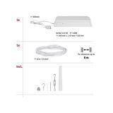Technical drawing showing white 60W 12V DC transformer, 12m cable and mounting parts for LED lighting.