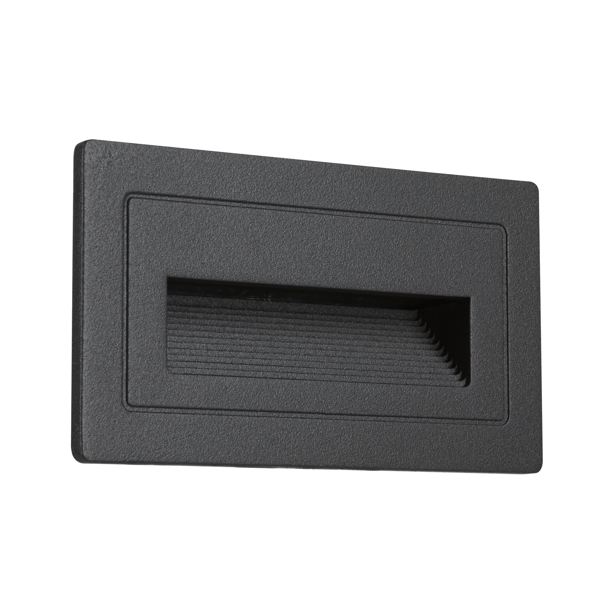 Black square LED wall light made of plastic with ribbed light outlet for indoor lighting