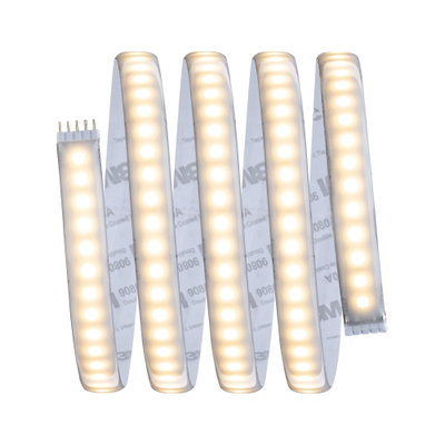 Flexibler LED-Lichtstreifen mit warmweißem Licht und selbstklebender Rückseite für vielseitige Beleuchtung.