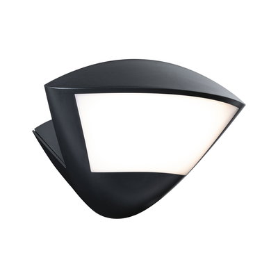 Black metal outdoor wall light with white diffuser for modern exterior lighting