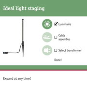 Black LED garden spike light with cable for outdoor lighting and light staging