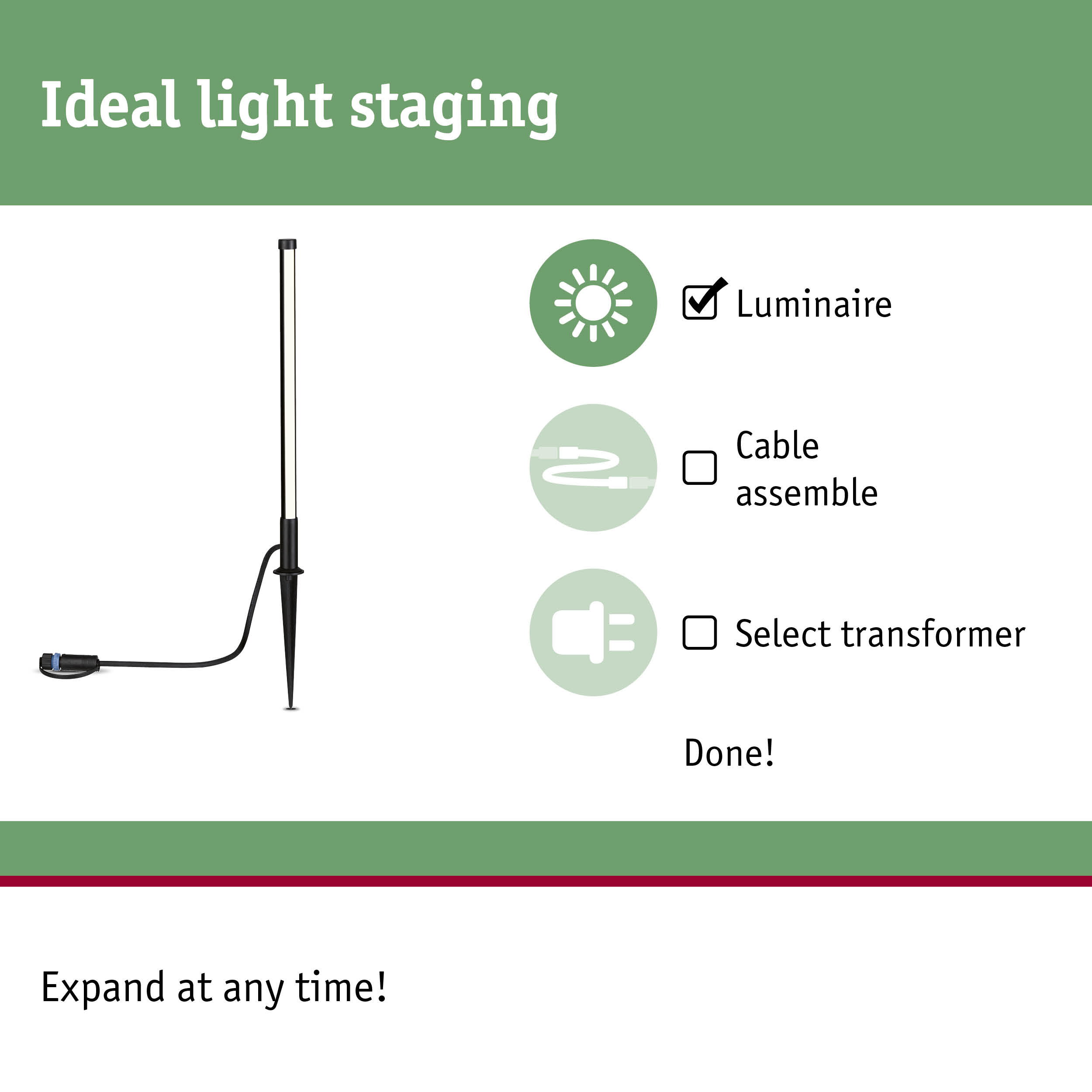 Black LED garden spike light with cable for outdoor lighting and light staging