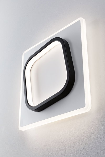 Modern black and grey LED wall light with square design and indirect lighting for interior use