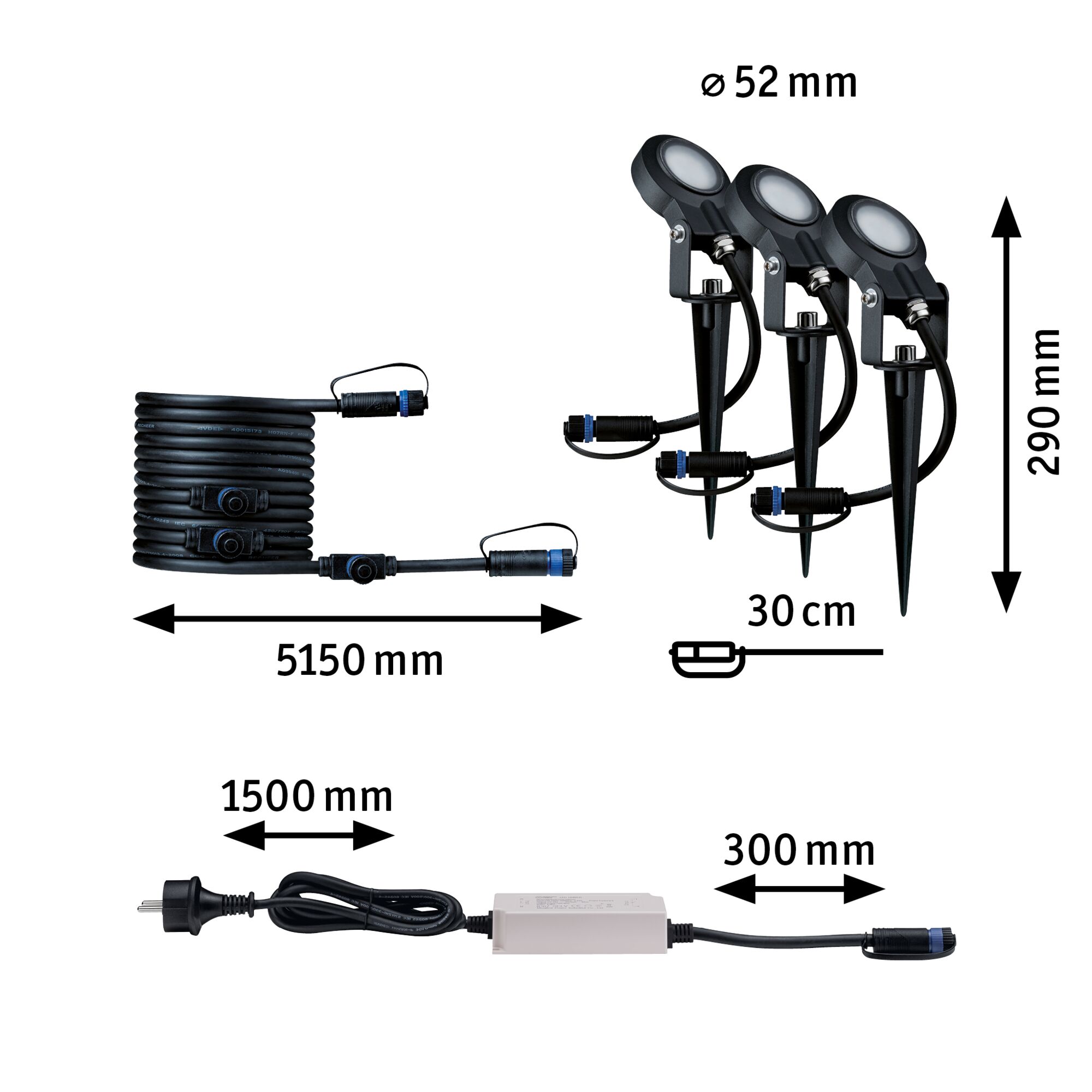 Plug & Shine Projecteur de jardin LED Sting Kit de base IP67 3000K 3x6,4W 75VA Anthracite