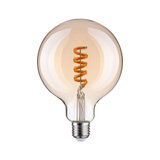 Stor LED-pære med spiralformet orange filament og E27-fatning til dekorativ belysning