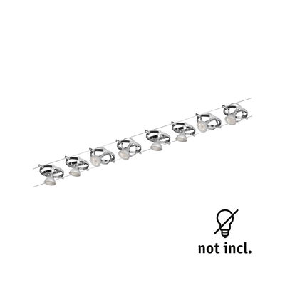 Moderne kabelspots met acht verstelbare chromen lampen, exclusief lichtbronnen.