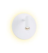 Round white LED wall light with adjustable spotlight and warm white glow for modern interiors