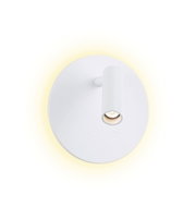 Runde weiße LED-Wandleuchte mit schwenkbarem Spot und warmweißem Licht für moderne Innenräume